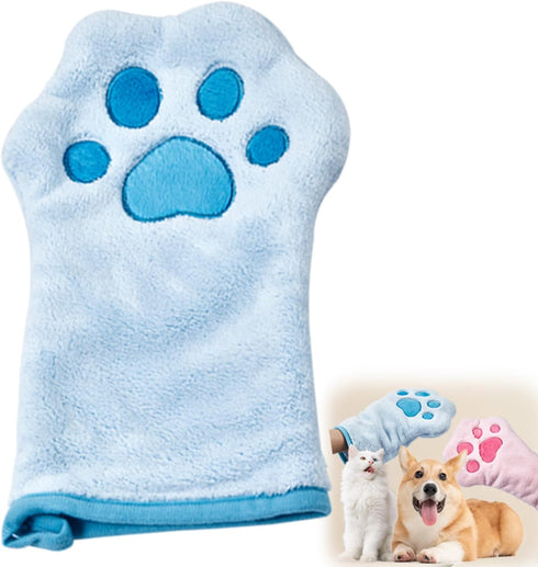 Pets Washing Gloves - Ultra Absorbent Dog Towel with Embroidered Microfiber Design, Ideal for Small Dogs & Cats (11 * 7
