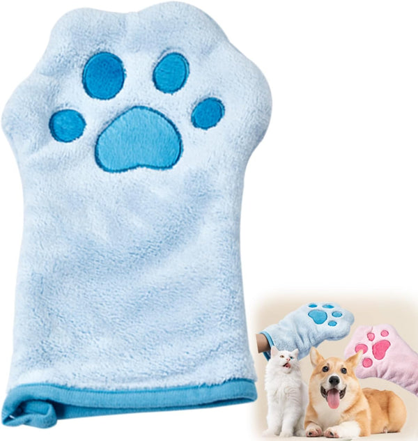 Pets Washing Gloves - Ultra Absorbent Dog Towel with Embroidered Microfiber Design, Ideal for Small Dogs & Cats (11 * 7