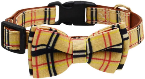 Bowtie Dog Collar and Leash Set, Classic Plaid Adjustable Collar with Removable Bow Tie for Small Medium Large Dogs