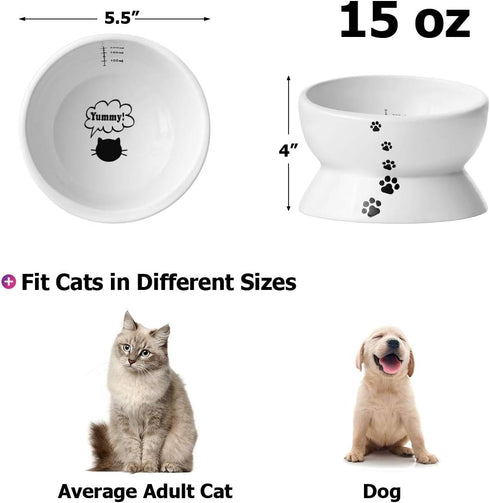 Y YHY Elevated Cat Food Bowl, Raised Pet Food and Water Bowl for Cat and Small Dog, Tilted Ceramic Water Bowl No Spill,15oz, Dishwasher Safe
