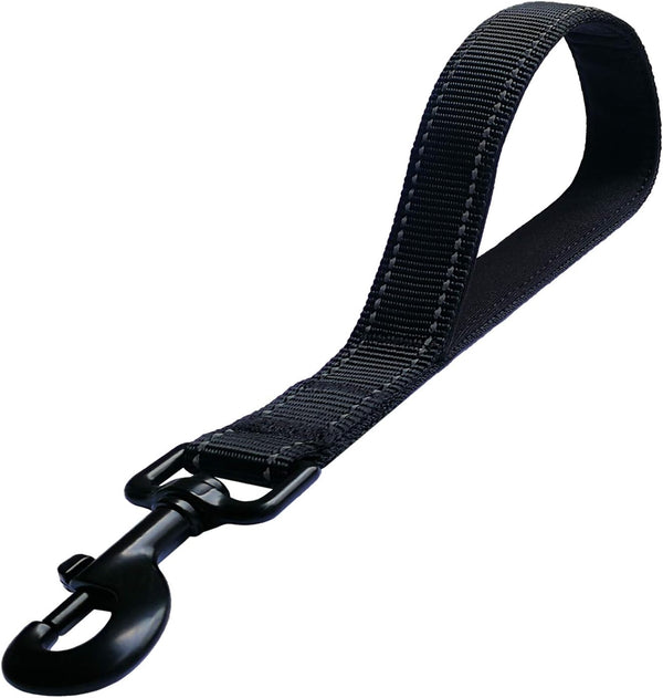 Short Dog Leash, Traffic Padded Handle, Heavy Duty Nylon Lead for Training Control, Reflective Threads (12 Inch, Black)