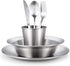 Odoland Camping Complete Messware Kit - Polished Stainless Steel Camp Dinnerware, Cutlery Organizer Set