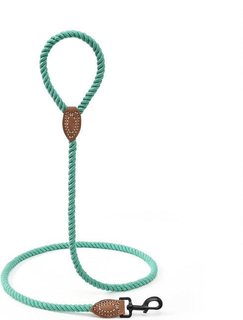 Mile High Life Dog Leash | Braided Cotton Rope Dog Leashes with Leather Tailor Tip | 6 Feet Dog Leash w Heavy Duty Metal Clasp | Wedding Dog Leash (Green, 72 Inches)