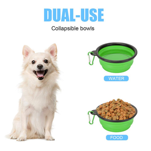 2 Pack Large Size Collapsible Dog Bowl, Food Grade Silicone, Portable Travel Bowl (Blue & Green)