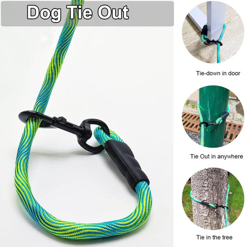 BTINESFUL Dog Tie-Out Long Tether Rope Leash, 8ft/12ft/20ft/30ft/50ft/75ft for Large Medium Small Dogs Training