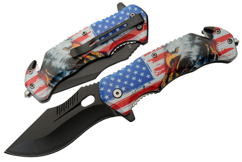 SZCO Supplies 300565 USA Eagle Decal Liner Lock Assisted Open Tactical Folding Knife - Multi-Colored, 8" Length