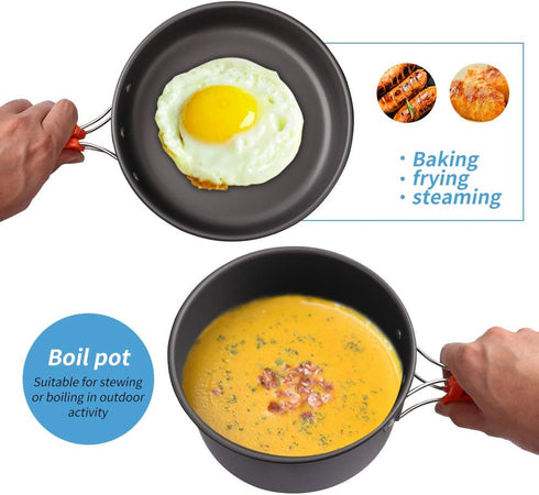 Gutsdoor Camping Cookware Set - Lightweight Stackable Pot Pan Bowls with Storage Bag for Outdoor Hiking