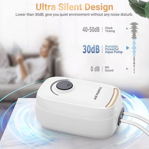 3W/6W Adjustable Aquarium Air Pump, Super-Powerful & Quiet Aerator for Fish Tanks up to 100/200 Gallon