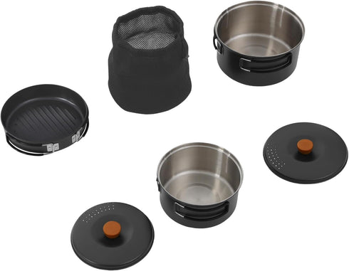 Josbuynls Set, 304 2-3 Camping Cookware Pots and Pans Stainless Stee Camping Cookware Mess Kit with Frying Pan Large
