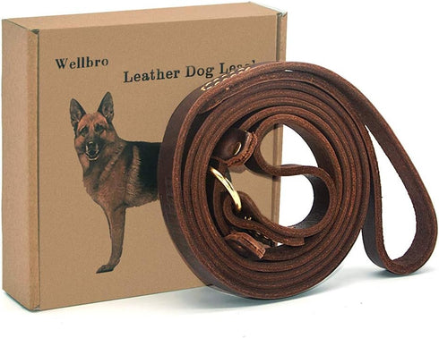 Real Leather Slip Lead Dog Leash - Soft Adjustable Pet Slip Leads, Heavy Duty Flat Training Leash, 6ft Brown