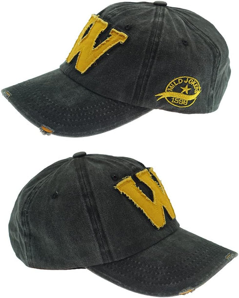 Vintage Denim Baseball Cap Trucker Hat with Embroidered W, Retro Frayed Edge Sunhat, 100% Cotton