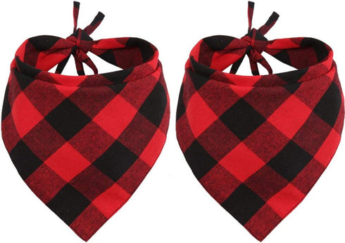2 Pcs Dog Bandana Christmas Triangle Scarf Accessories Bibs Red Black Plaid
