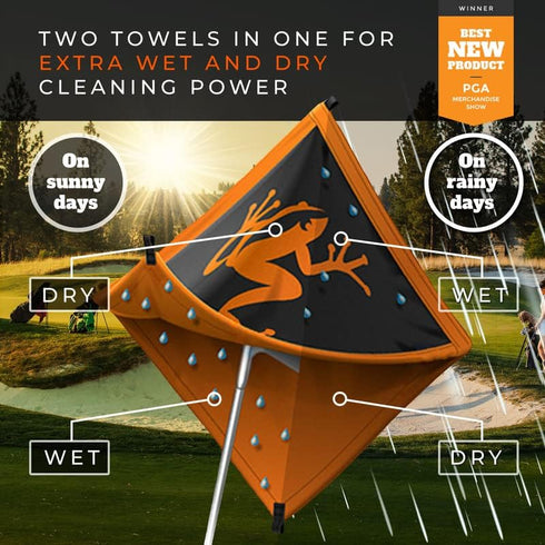 Frogger Amphibian Golf Towel with Wet and Dry Technology, Green - Accessory for Men & Women with Carabiner Clip