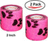 Vet Wrap Tape (Pink with Paw Prints) (2 Pack) (2 Inch x 15 feet) Self Adhesive Cohesive Bandage for Pets