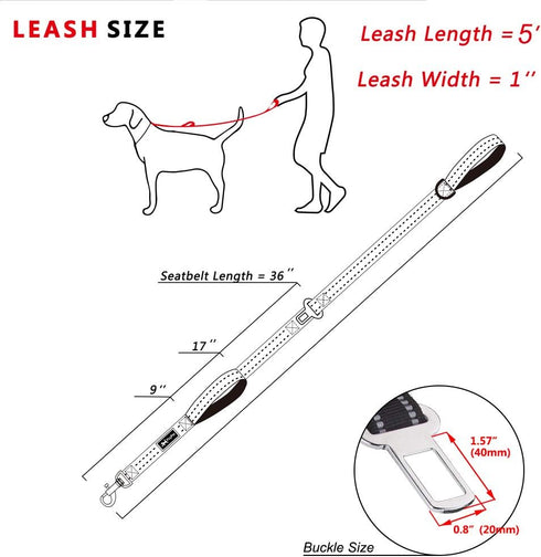 PoyPet 5 Feet Heavy Duty Dog Leash, Car Seat Belt, 2 Handles, Padded Traffic Grip for Extra Control (Pink)