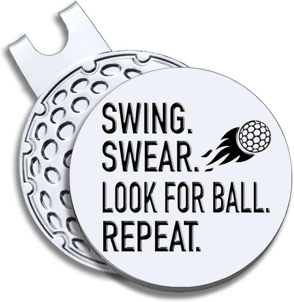 Swing Swear Look for Ball Repeat Golf Ball Marker, Funny Golf Gift with Magnetic Hat Clip for Men Women