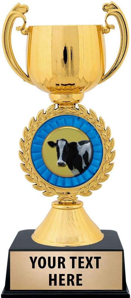 Crown Awards Personalized Cow Trophy, 7.25" Gold Cup Dairy Cow Trophies with