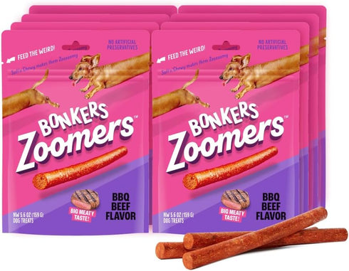 Bonkers Zoomers, Soft & Chewy BBQ Beef Flavored Dog Treats, 5.6 OZ