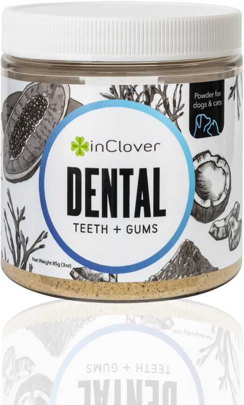 In Clover Dental Health Powder for Dogs and Cats, Natural Supplement for Dental Health, Sweeten Breath, Daily Use
