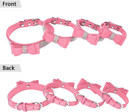 Beirui Rhinestone Bling Leather Dog & Cat Collar, Sparkly Crystal Diamonds Studded, Pink, XXS Neck 6-8"