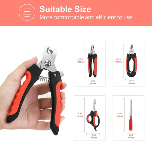 Dog Nail Clippers Trimmer Set, Professional Pet Grooming with Quick Safety Guard to Avoid Over-Cutting, Stainless Steel