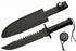 SZCO Supplies 14” Black Steel Handle Sawback Knife - Outdoor Activity/Survival Knife with Leather Sheath, 203442-BK