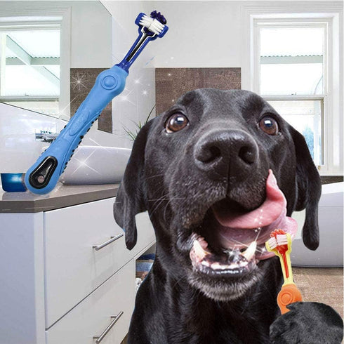 Orgrimmar 3-Sided Pet Toothbrush - Dog Toothbrush for Cleaning Mouth and Removing Bad Breath Tartar (4 Count)