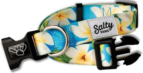 Shaka's Salty Paws Dog Collar, Small Medium Large, Blue Floral Hawaiian Print, Adjustable 10-16"