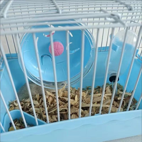 Pet Hamster Cage with Running Wheel, Water Bottle, Food Basin, Portable Carrier House Mice Home Habitat for Going Out,