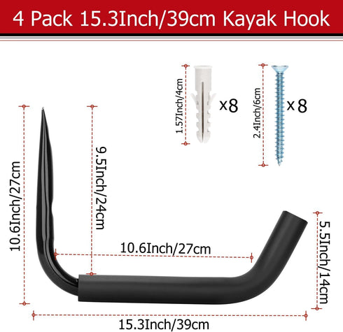 Heavdace Kayak Storage Hooks, Wall Mount Garage Canoe Storage Hangers for Kayaks or Paddleboards, Heavy Duty Wall Rack