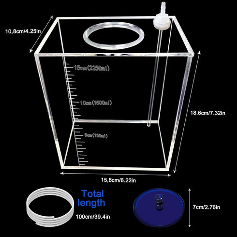 Acryli Made Dosing Container, Liquid Storage Bucket for Aquarium Air Pump Accessories, 2.5L Blue Lid