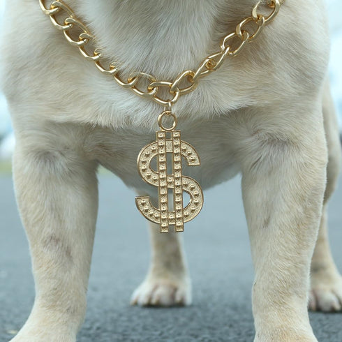 Cute Adjustable Pet Gold Chain with Dollar Pendant, Lightweight Cuban Link Necklace for Dogs and Cats, Bling Jewelry