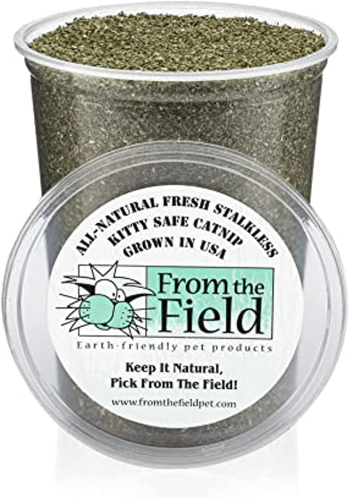 from The Field Fine Ground Stalkless Catnip, Premium USA-Grown, 6 oz Resealable Tub, Non-Toxic