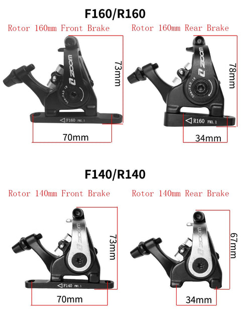 Zoom Dual-Piston Cable Actuated Mechanical Flat Mount Disc Caliper, Front Brake Black