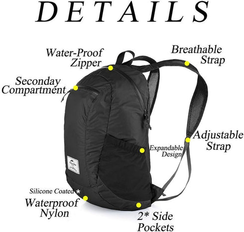 Naturehike 18L Lightweight Waterproof Hiking Backpack, Packable for Travel, Small Daypack for Adults, Black
