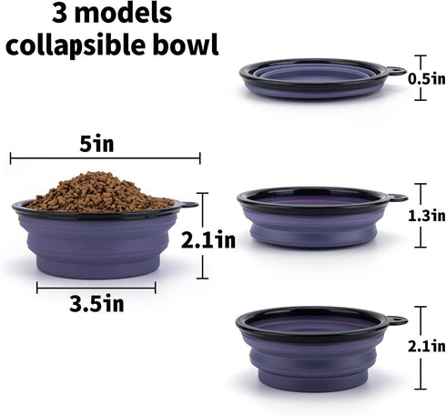 SLSON 2 Pack Collapsible Dog Bowls with Cover Lids, Portable Travel Bowls for Pets (Taro Purple, Gray)