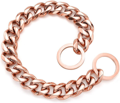 Rose Gold Dog Chain Collar, 11mm/15mm/19mm Stainless Steel Cuban Link for Small, Medium, Large Dogs (19mm, 24inch)