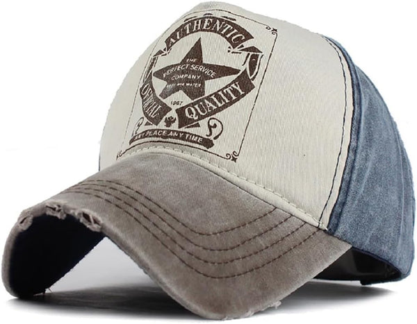 Vintage Baseball Cap, Fashion Rivets Cross Letters Denim Cotton Frayed Edge Sunhat Adjustable Unisex