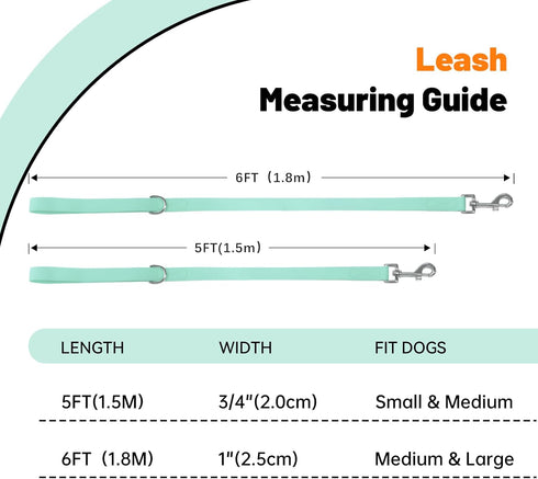 Waterproof Dog Leash, 5/6 FT Durable Odor-Proof with Strong Metal Hooks for Small Medium Large Dogs, Mint Green