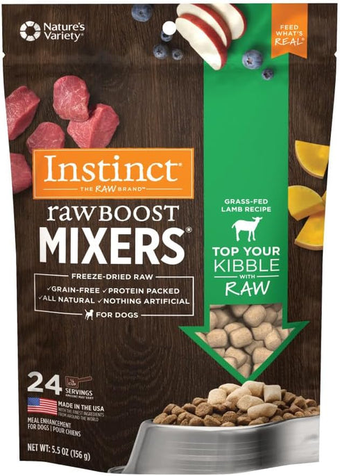 Instinct Raw Boost Mixers, Freeze Dried Dog Food Topper, Grain Free - Grass Fed Lamb, 5.5 oz Bag