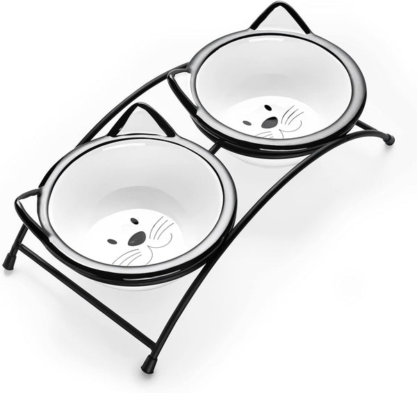 Y YHY Raised Cat Bowls, 12 oz Ceramic Elevated Food and Water Dishes with Stand, Dishwasher Safe for Cats and Small Dogs