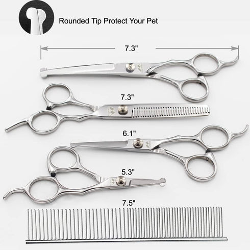 iSeaFly 6 1 Dog Grooming Scissors Kit with Round Tip, in Cat Dog Scissors, Stainless Steel Pet Grooming Shears
