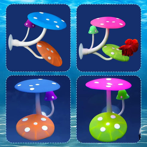 5 pcs Betta Mushroom Hammock + Leaf Pads Fish Tank Silicone Soft Aquarium Fish Playing Pads with Suction Cup Aquarium Ornament Fish Tank Decorations Accessories (mushrooms+leaves) by DIYBravo