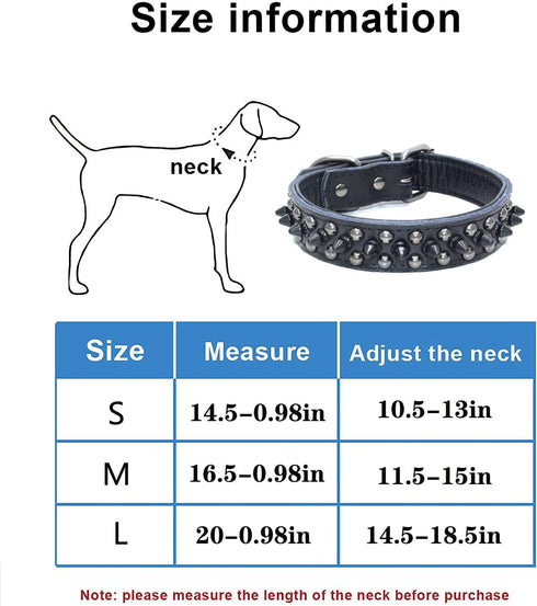 Adjustable Genuine Leather Spiked Studded Dog Collars for Small Medium Large Pets, Pit Bull Bulldog Pugs Husky (L,