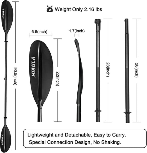 Kayak Paddle 4 Pieces, Lightweight Aluminum Shaft and PP Blade, 90.5inch/230cm Floating Oars