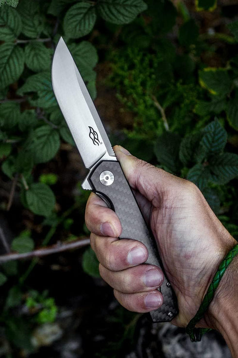 GANZO Firebird FH11 Pocket Folding Knife, D2 Steel Flip Blade with Carbon Fiber Handle for Hunting Camping