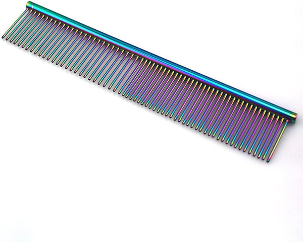 ZoCr Stainless Steel Pet Grooming Comb for Dogs and Cats, Colorful with Different Spaced Rounded Teeth