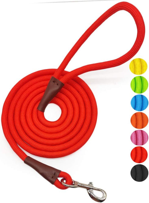 MayPaw Dog Leash, 4 FT/6 FT/8 FT/10 FT Classic Solid Colors, Strong Nylon Rope with Heavy Duty Silver Clasp, Red