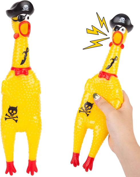 AMOR PRESENT Squeaky Rubber Chicken, Pirate Squeeze Chicken Toy for Halloween Party, Chew Toy for Pets, Prank Novelty