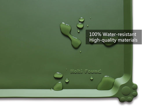 Hoki Found Silicone Pet Food Mats Tray, High-Lips Waterproof Dog Cat Feeding Mat, Dark Olive